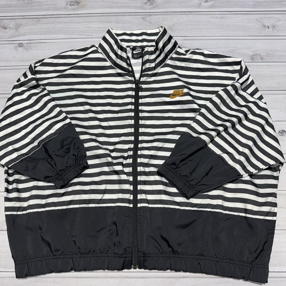 Nike Jacket Womens XL Black White Striped Woven Full Zip CT6083-100 Windbreaker